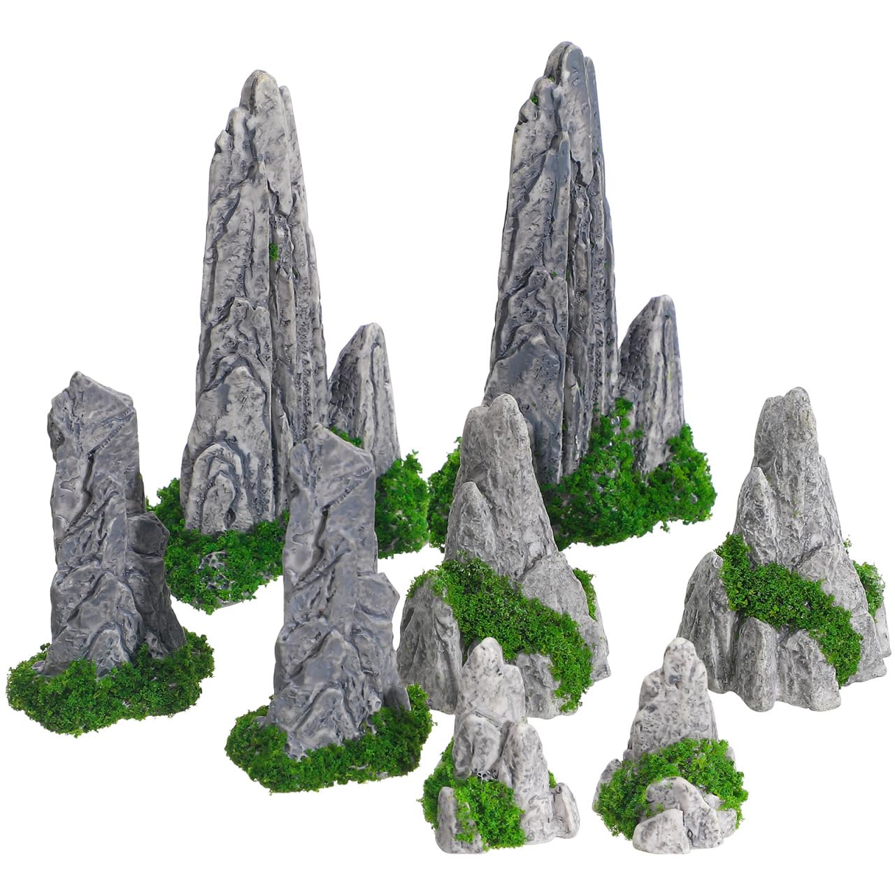 8pcs Zen Garden Decoration Asian Bonsai Mountain Figure Aquarium Mini Mountain Sculpture Miniature Garden Accessories Flower Pot Decoration Tank Decline Rock