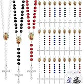 Taiyin 36 Pcs Wooden Bead Rosary Necklace with Crucifix and Our Lady of Guadalupe Scented First Communion Rosary with 36 Organza Bags Baptism Favors Catholic Gift for Men Women (Assorted Colors)