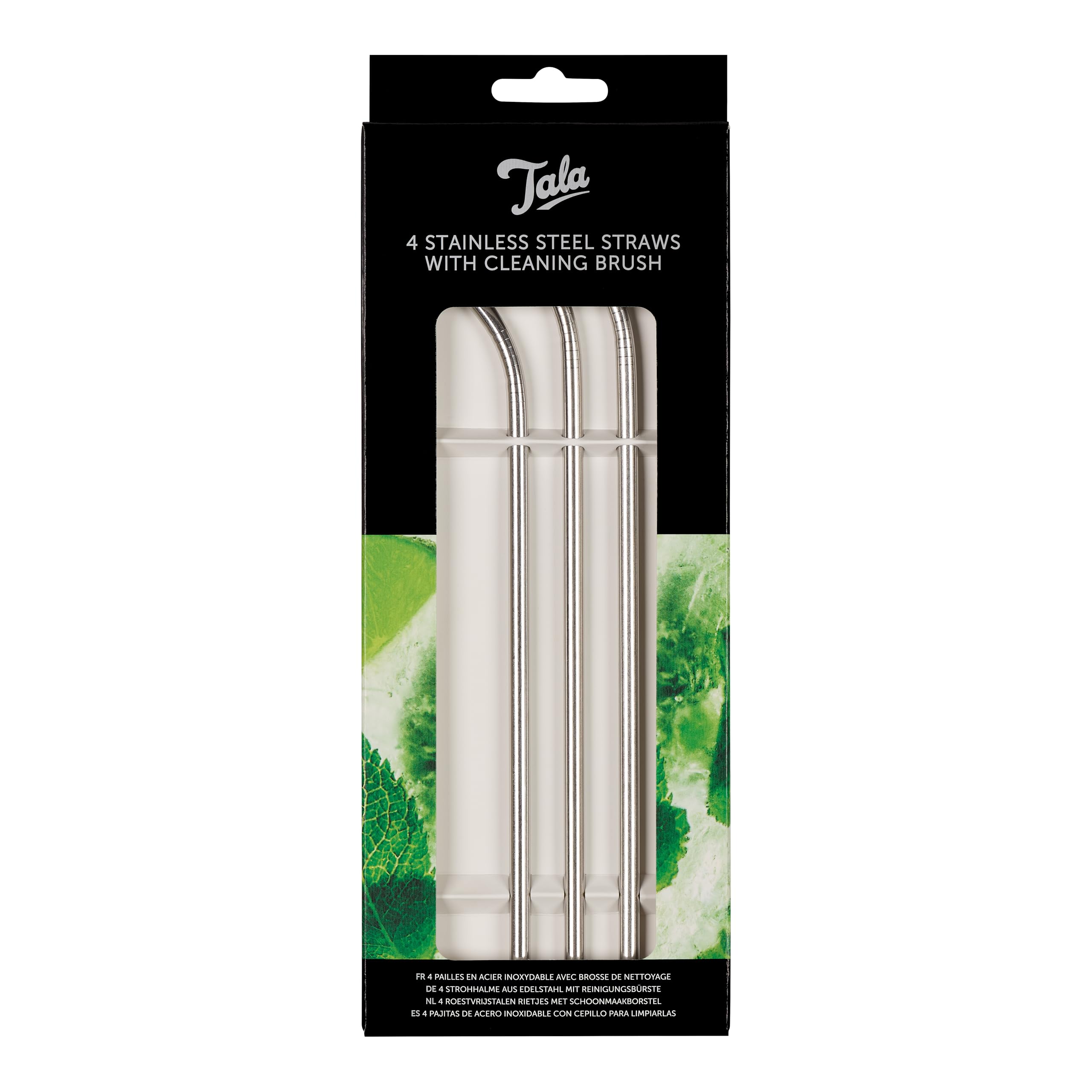 Tala Barware Reusable Stainless Steel Straws, Set of 4 Metal Straws with Cleaning Brush, Eco-Friendly, Plastic-Free, Ideal for Smoothies, Milkshakes, Cocktails and Hot Drinks