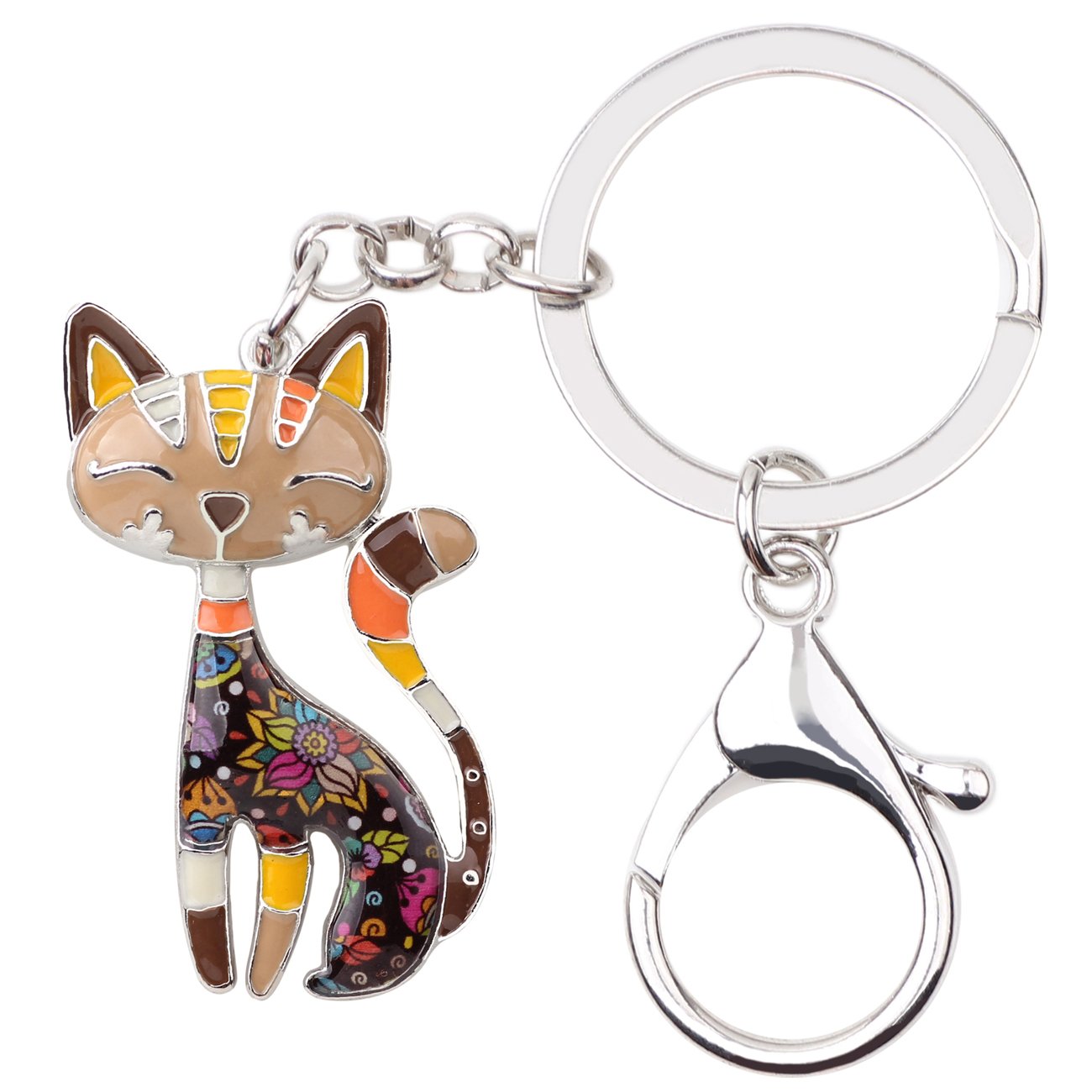 BONSNY Enamel Alloy Chain Cat Key Chains For Women Car Purse Handbag Charms (Brown) — image 1