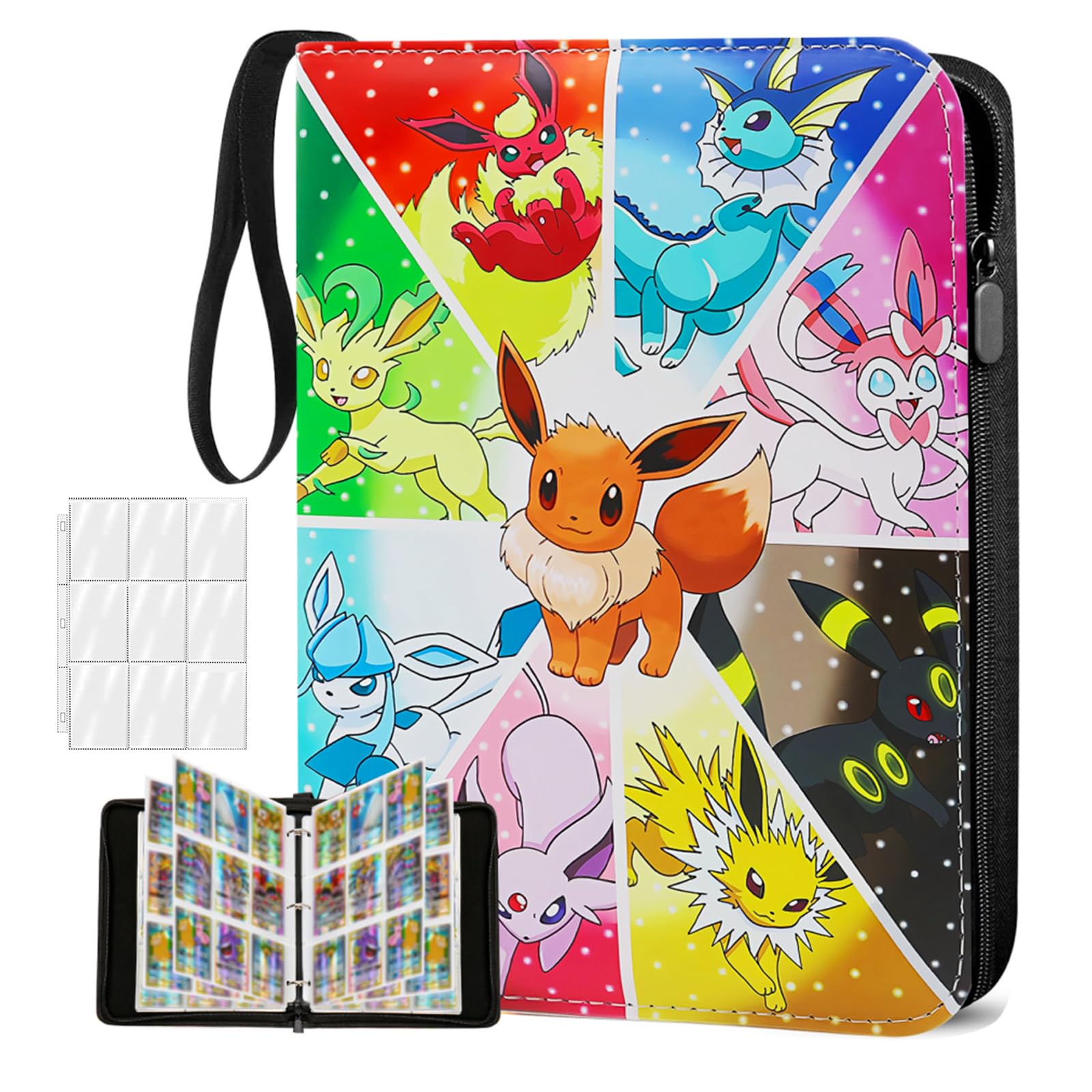 ZHYUGOYA 9 Pocket Trading Card Binder, Holds 900 Cards, PU Leather Zip Binder with 50 Double Sided Sleeves, 3 Ring Card Album for Collectors