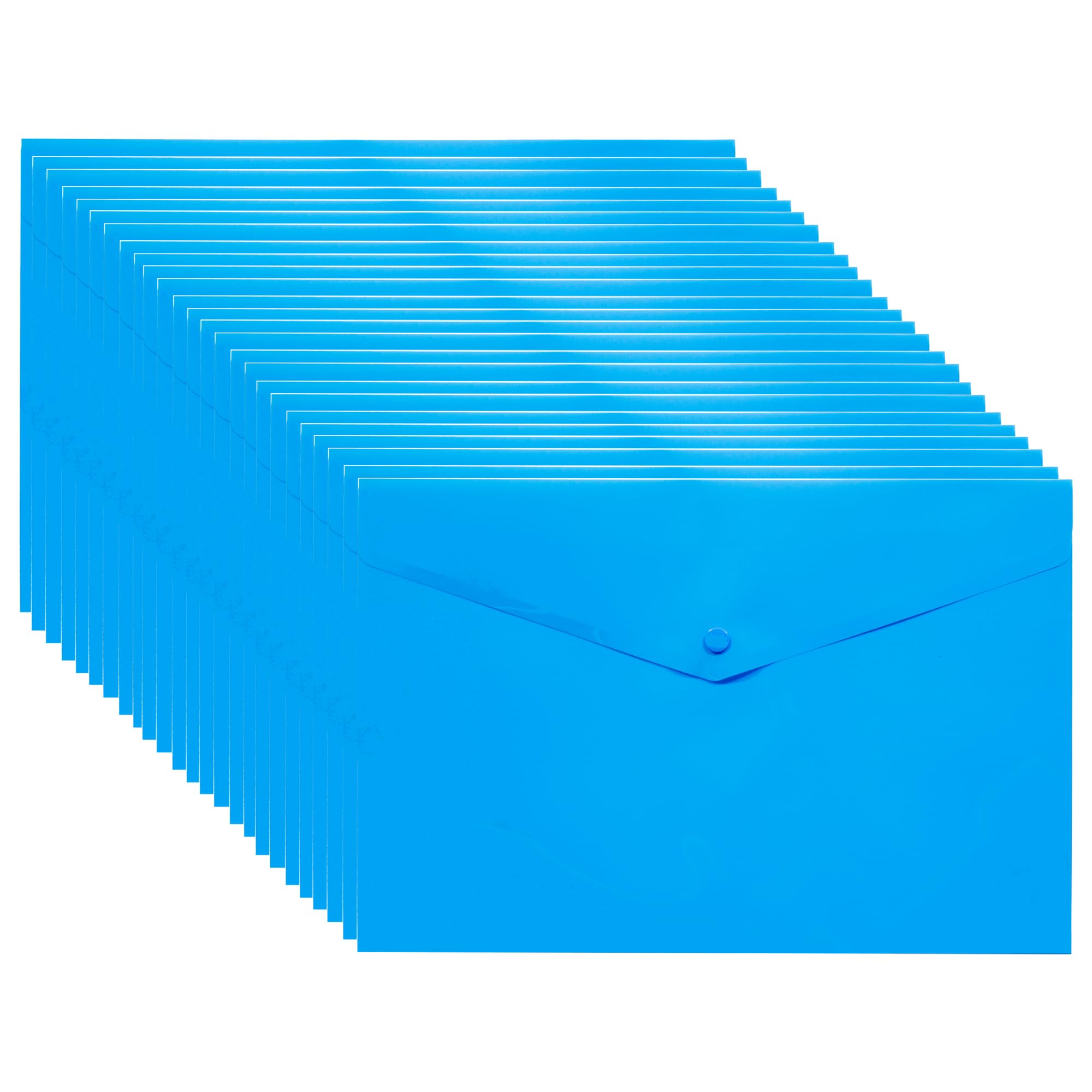 eco-eco A4+ 50% Recycled Transparent Press Stud Popper Wallet, Plastic Folders (Pack of 25), Blue, eco035BLUEx25