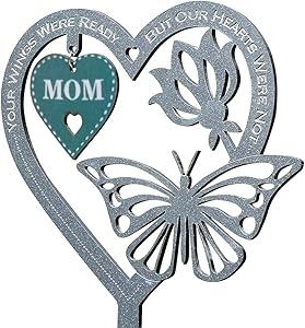 Om Memorial Gift Butterfly Ornament, Garden Memorial Plaque Mothers Day Fathers Day Crafts Gifts, Memorial Keepsake Decoration, Lawn Garden Yard Signs Stakes Outdoor Decor (Mom)