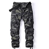 AKARMY Men's Ripstop Wild Cargo Pants, Relaxed Fit Hiking Pants, Army Camo Combat Casual Work Pants with 8 Pockets(No Belt)