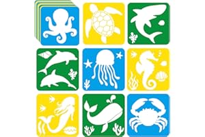 QYEAHKJ 36pcs Ocean Animal Drawing Stencils for Kids 8 Inch Sidewalk Chalk Stencils Painting Large Washable Reusable Sea Animal Themed Primary Shape Template for Kids Toddlers Preschool