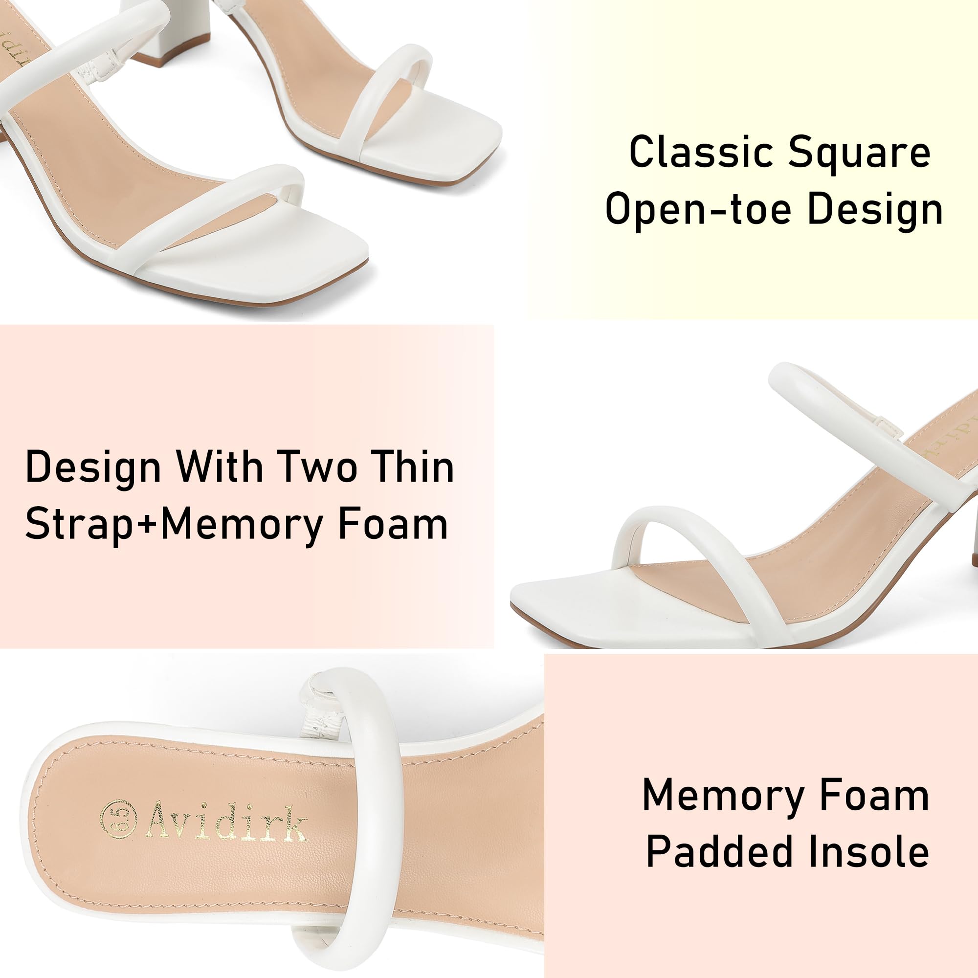 Women's Square Open Toe Heeled Sandals Two Strap Mules Slip On Block Chunky Mid Heels Sandals