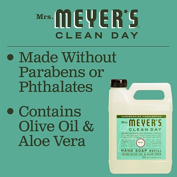 MRS. MEYER’S CLEAN DAY HAND SOAP REFILL, MADE WITH ESSENTIAL OILS, BASIL, 33 FL. OZ