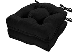 cozyide Chair Cushions for Dining Chairs, 17" x 17" Non-Slip Kitchen Chair Pads with Adjustable Ties, Memory Foam Indoor Chair Cushions for Dining Room, Black (Pack of 2)