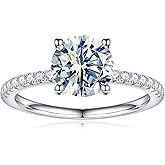 Turandoss 1.5CT Moissanite Rings for Women, D Color VVS1 Clarity Brilliant Round Cut Solitaire Lab Created Moissanite Ring Rhodium Plated Solid S925 Sterling Silver 4 Prong Moissanite Engagement Ring