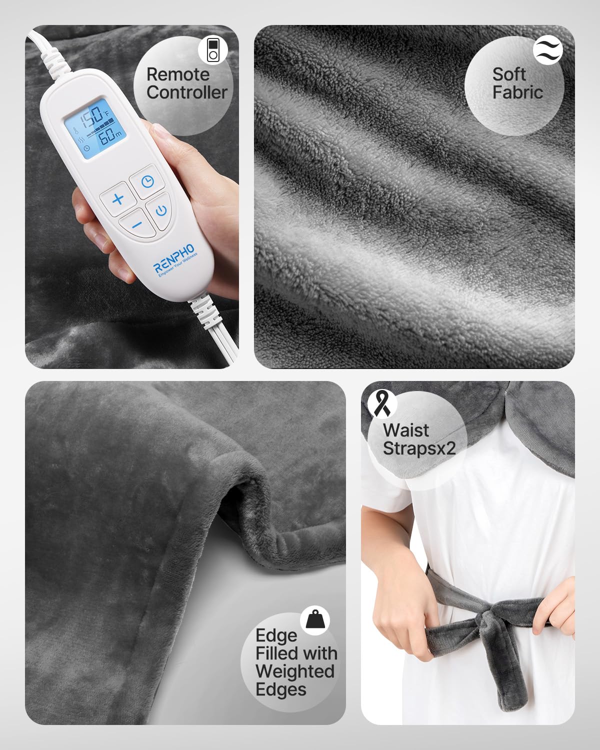 RENPHO Electric Heating Pad for Back Pain Relief, Birthday Christmas Gifts for Women Men Mom Dad Elderly, FSA Eligible Items Only List, Large Heat Pad for Neck Shoulders, 24