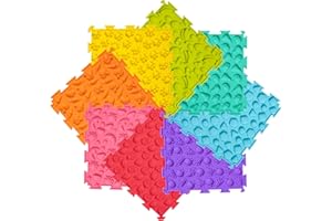 Anjinwiper 8 Pcs Sensory Mats, Sensory Tiles Puzzle Floor Mat for Kids Sensory Room Items，Different Patterns and Colors - Silicone Massage