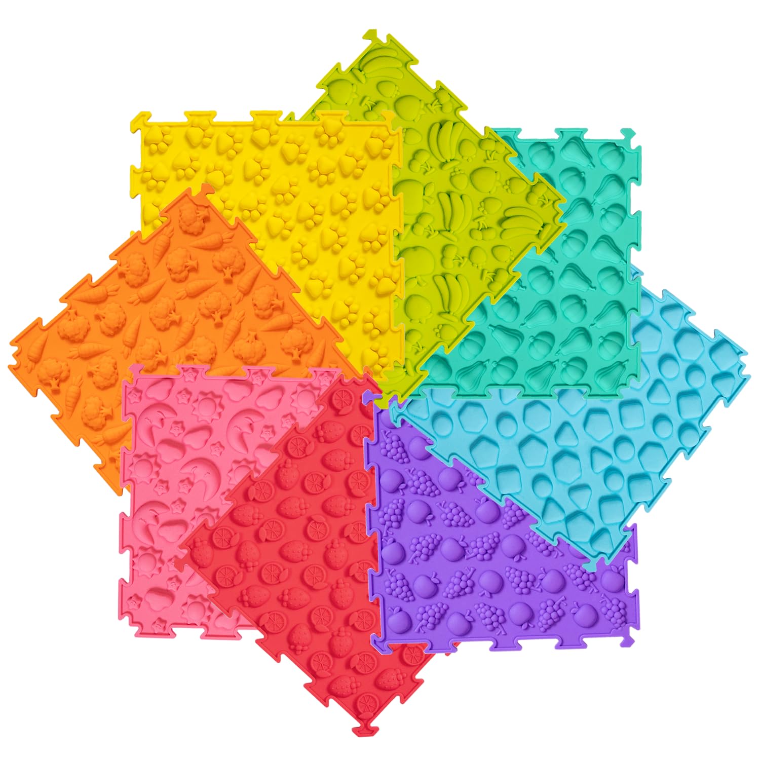 Anjinwiper 8 PCS Sensory Massage Puzzle Play Mat Textured Sensory Mats Silicone Training Tiles Soft Play Mat for Kids