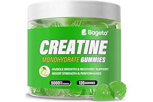 BAGETO Creatine Monohydrate Gummies 5g for Men Women,Sugar Free Chewables Creatine Pre-Workout for Muscle Strength, Sour Green Apple, 120 Count