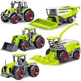 5 Pack Diecast Farm Tractor Toys, Toddlers Farm Toys Tractor Vehicle Set | Farm Tractor Playset with Combine Harvester &amp; Forage Harvester, Farming Truck Toys for Kids Ages 3-5 6 7 Birthday Gift