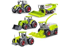 BLOOLILIES 5 Pack Diecast Farm Tractor Toy, Toddlers Farm Toys Tractor Vehicles with Combine Harvester, Forage Harvest, Mini Farming Truck Toys for Kids Boys Ages 3 4 5 6 7 8 Party Favors