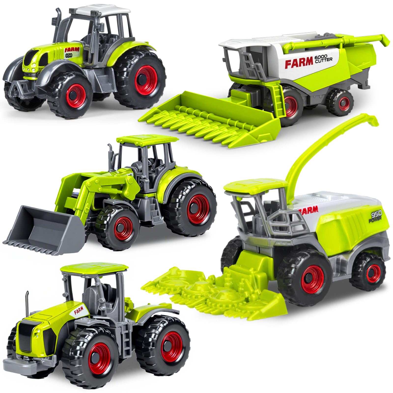 DieCast Metal Farm Car Toy Tractor Set, Harvester, Digger, Loader,Transporter, Tractor, Truck, Small Toys Mini Cars Model for Kids Boys Girls Christmas Birthday Present Gifts