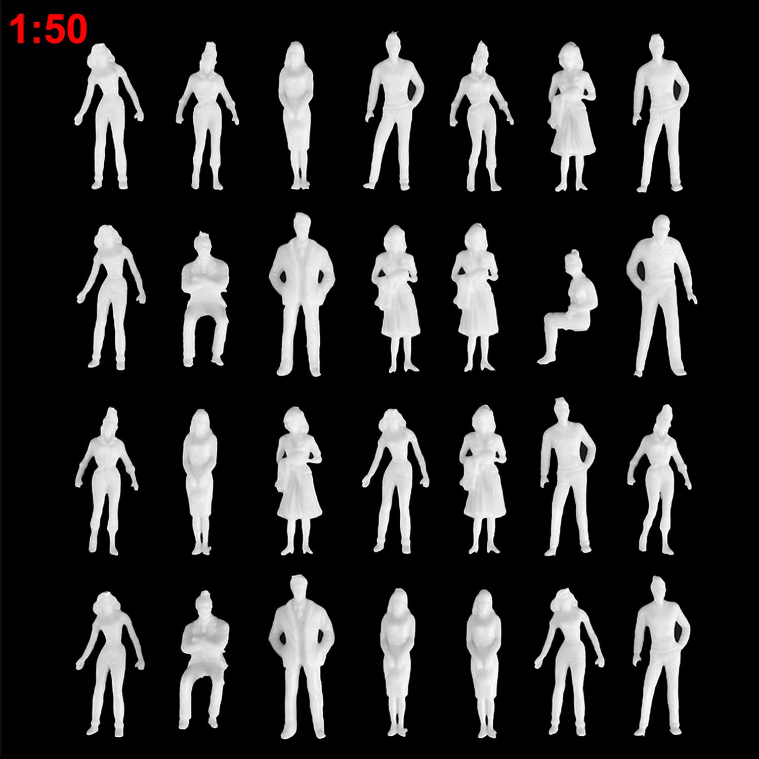 MYCreator Unpainted Architectural Model Figures 100PCS White Model Train People Figure Passengers Standing & Sitting Pose Ready to Paint Little People Figures for Miniature Scenes (1#)