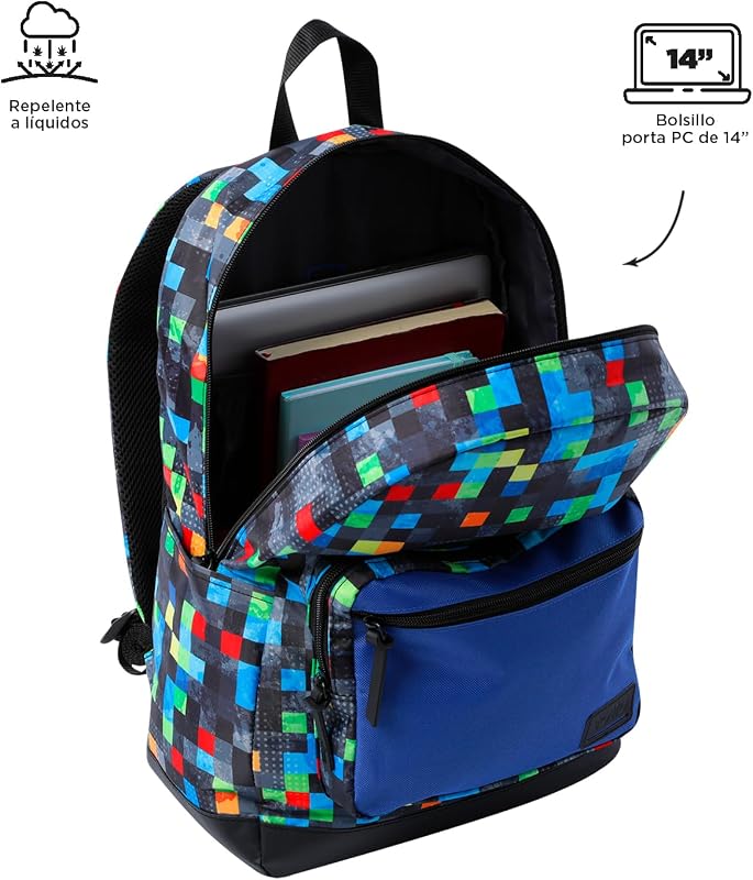 - Mochila para portátil de 14 polegadas, modelo Tocax, 2 compartimentos, bolso com organizador e suporte para telemóvel, bolso para garrafas, encosto ergonómico, padrão multicolorido Glichu