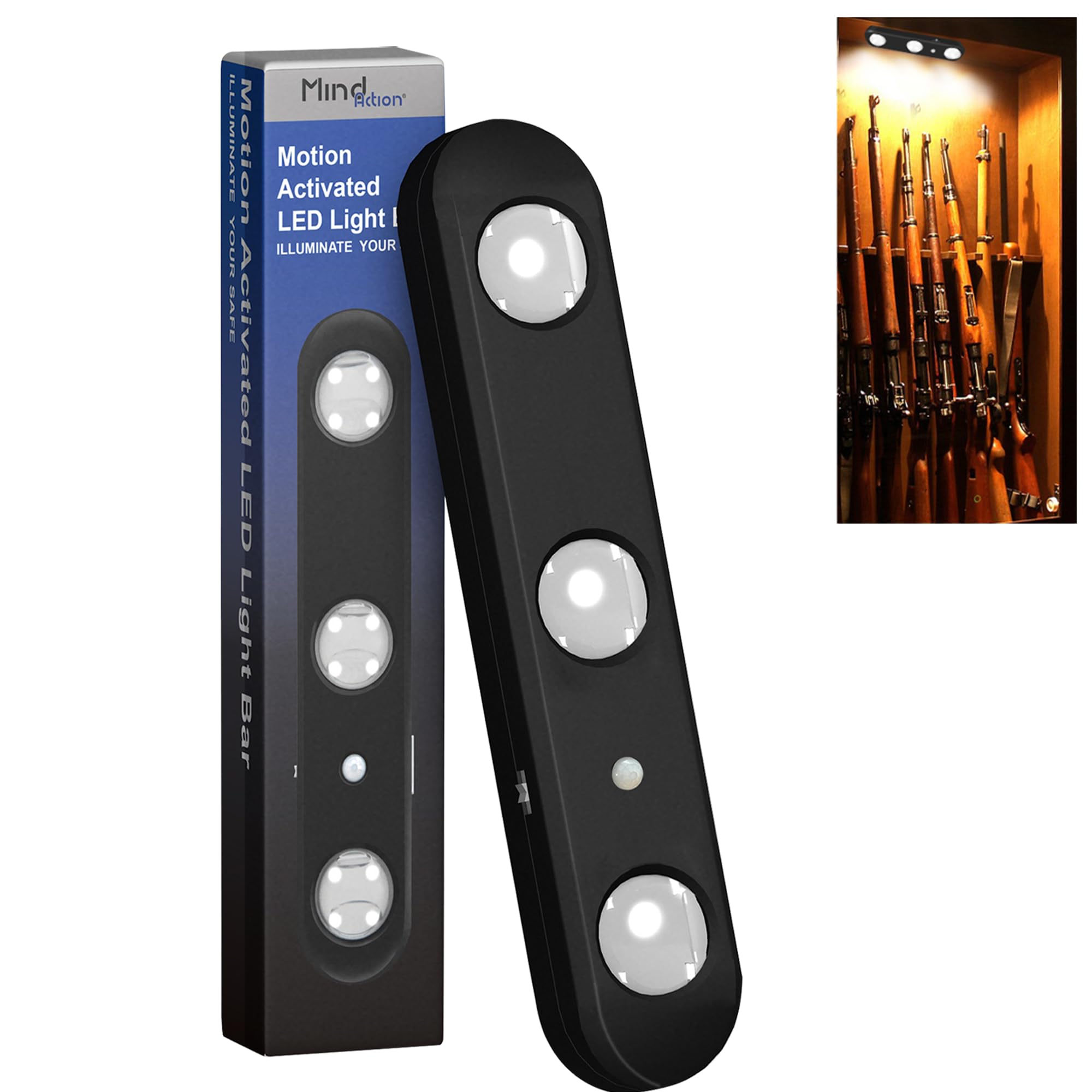 Photo 1 of Mind&Action  Safe Lights,Motion Activated LED Light for Gun Safe Gun Cabinet, Ultra Bright Rotatable LED Lens for Directional Lighting Battery Powered (Black 1 Pack)