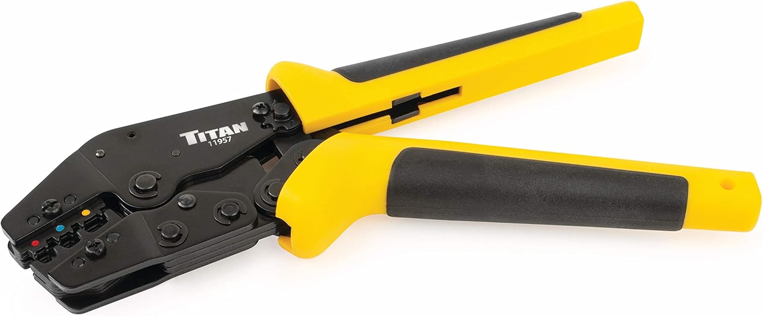 Titan 11477 Ratcheting Wire Terminal Crimper Tool for Insulated Terminals, Fixed Jaw Crimper - - 
