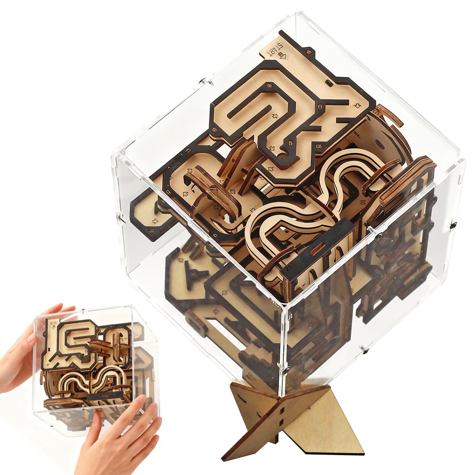nicknack Large Labyrinth 3D Maze Puzzle Cube, 3D Gravity Maze Cube Brain Teaser Puzzle Box Game, Wooden Model Kits Gift for Adults &Teens