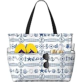 Owlfder Large Beach Bag for Women Waterproof Foldable Travel Shoulder Tote Bag with Pocket for Weekender Pool Vacation