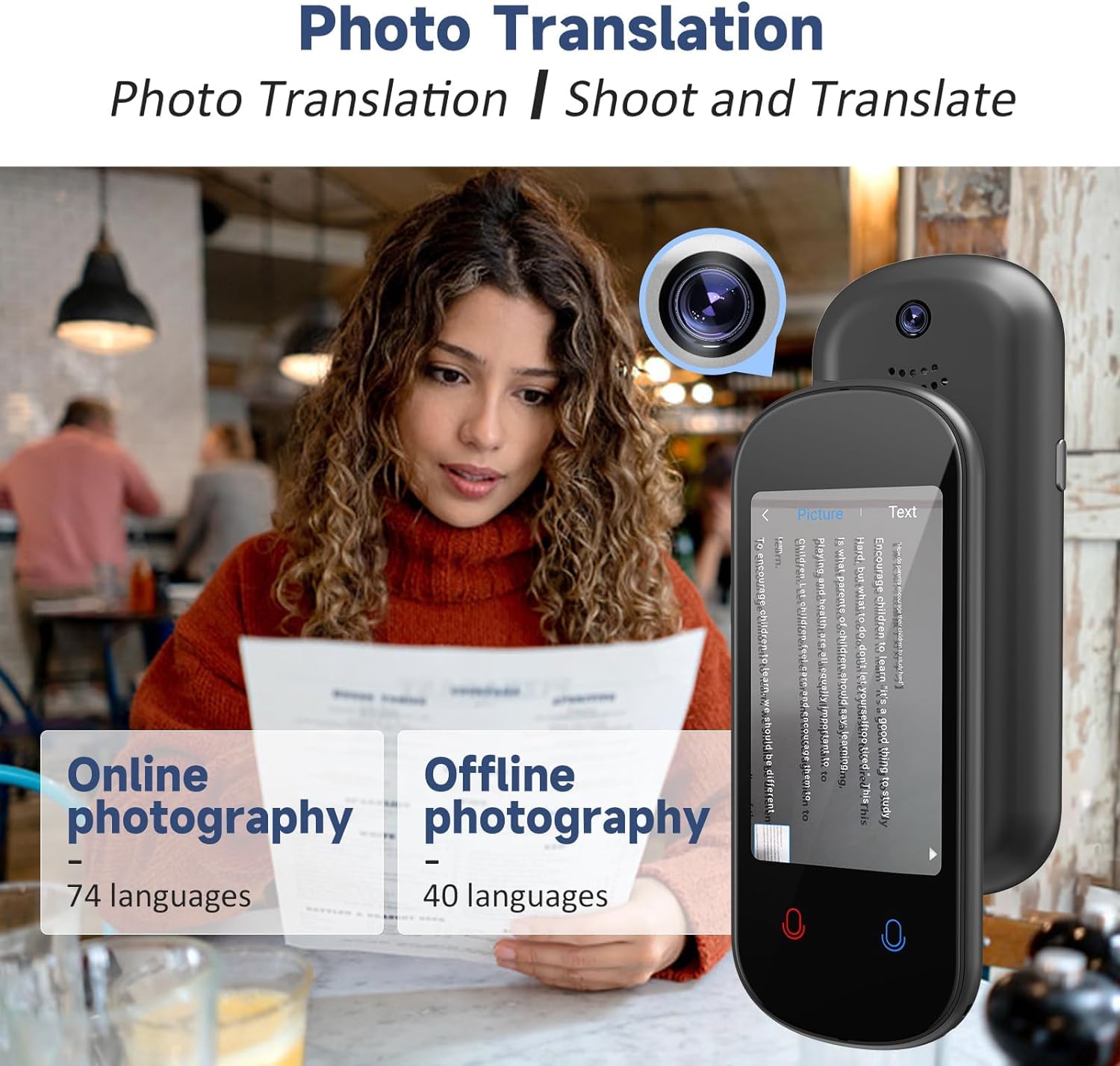 Language Translator Device, Two Way Real-Time Voice Translation, Support 137 Languages, Accurate Offline&Recording&Photo Instant Translation with 3” HD Inch Touch Screen for Learning Travel Business