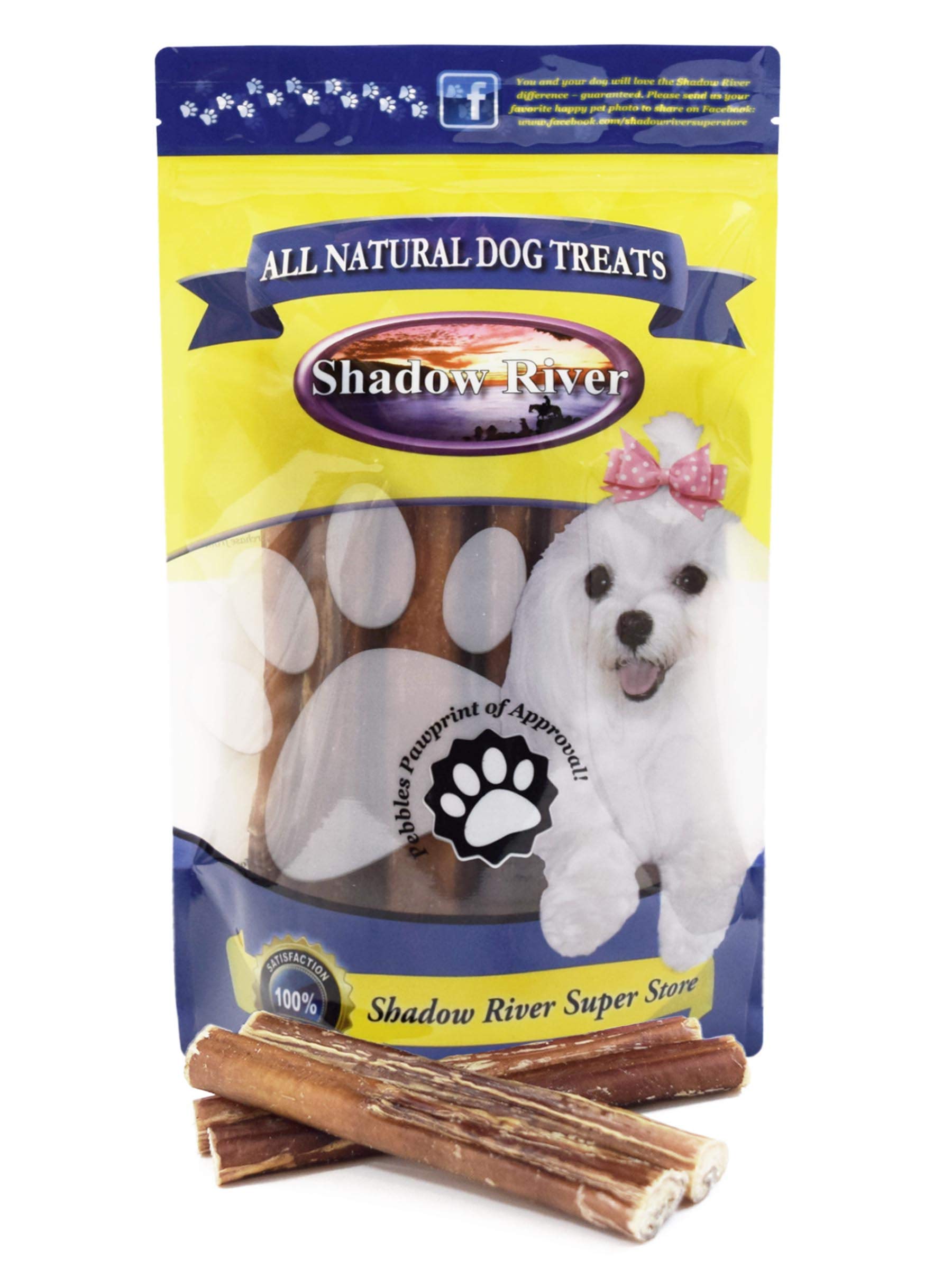 Shadow River Thick 6 Inch 100% USDA Approved Beef Bully Sticks for Medium Dogs - Low Odor All Natural Premium Long Lasting Healthy Dog Chews, No Rawhide Grass Fed Grain Free Treats