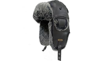 HEYANN Winter Leather Trapper Hats,Faux Fur Ushanka Russian Aviator Hats for Men and Women Waterproof Warm Trooper Hat