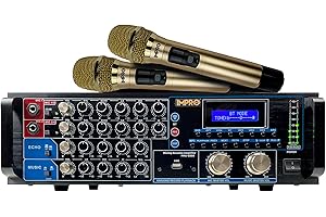 ImPro PMA-6800 800W Mixing Amplifier Bundle with ImPro UHF-77 Wireless Microphones (Gold)