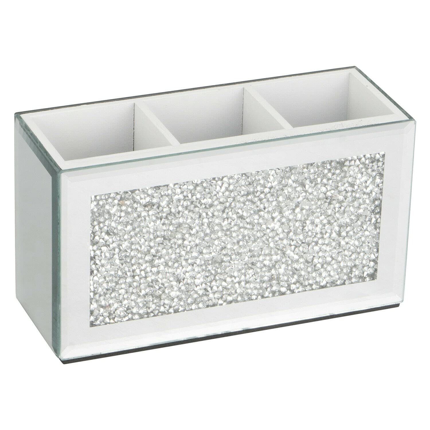 Makeup Brush Holder Organiser Crushed Diamond Mirror Jewel Beauty box Cup Container Storage Case, 3 Compartments UK