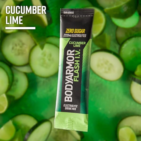 BODYARMOR FLASH IV ELECTROLYTE PACKETS, CUCUMBER LIME – ZERO SUGAR DRINK MIX, SINGLE SERVE PACKS, COCONUT WATER POWDER (6 COUNT)