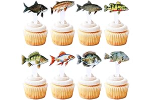 Cyodoos 24pcs Fish Cupcake Toppers Go Fishing Theme Decorations Baby Shower Boys Girls Happy Birthday Party Tropical Party Cake Picks Under The Sea Decoration Supplies（two-sided）