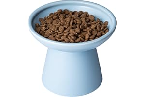 CEEFU Extra Wide Elevated Cat Bowls - Ceramic Cat Food Bowl 6.2" Raised Cat Food Bowls Elevated Shallow Cat Food Dish, Whisker Fatigue, Lead & Cadmium Free, 5" Good Height for Cat Feeding, Blue