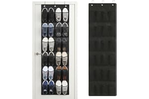 Shoe Hanger for Door 24 Mesh Pocket over the Door Shoe Organizer Space Saving Hanging Storage Holder with Hooks 64x19 Inch Bl