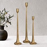 Iron Taper Candle Holder Set of 3 - Decorative Tall Candle Stand, Candlestick Holder for Wedding, Dining Table, Party Decoration (Antique Brass)