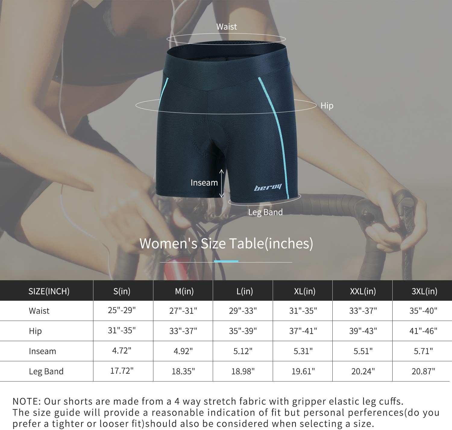 Beroy Culotte de cyclisme rembourrée en gel 3D pour femme Cyclisme