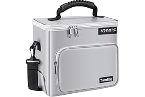 Tamfile Fireproof Lipo Battery Bag with 4200°F Heat Insulated, Ebike Lipo Bag with Pockets and Shoulder Strap,Explosionproof Lipo Safe Bag for Lipo Battery Storage,Transport and Charging