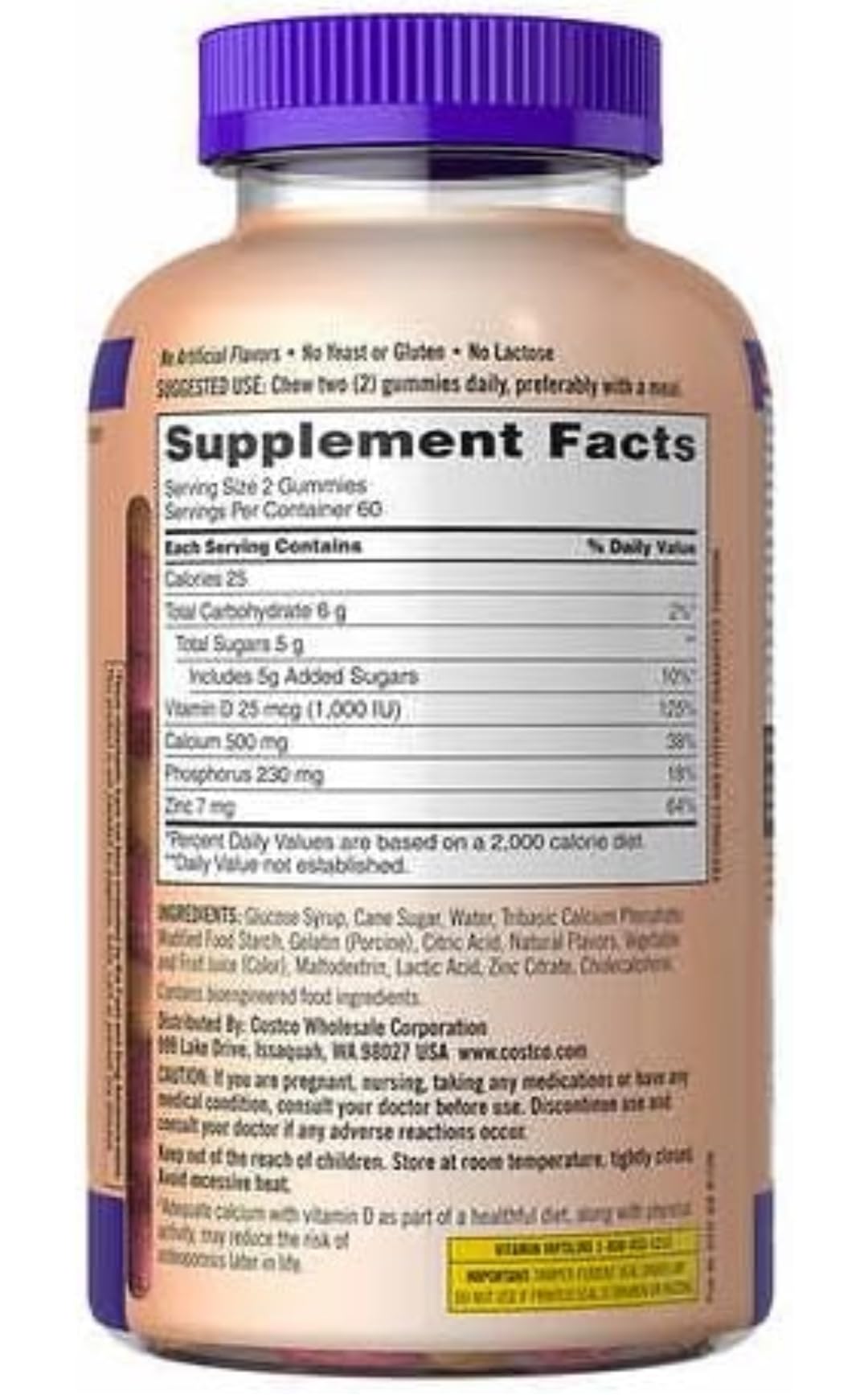 Kirkland Signature Chewable Calcium with Vitamin D3 Adult Gummies, 120 ct x 1 Bottle