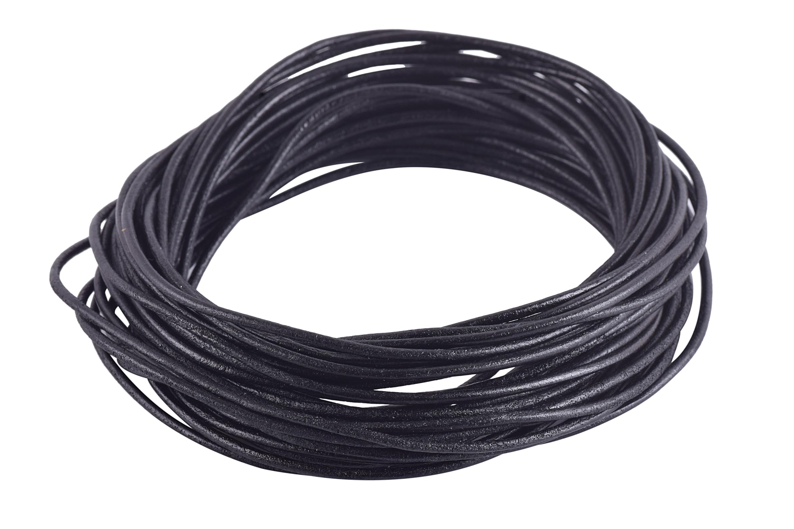 KONMAY 2.0mm Round Real Leather Cord, 25 Yards Matte Black Leather String Cord for Jewelry Making, Necklaces, Bracelets and Crafting