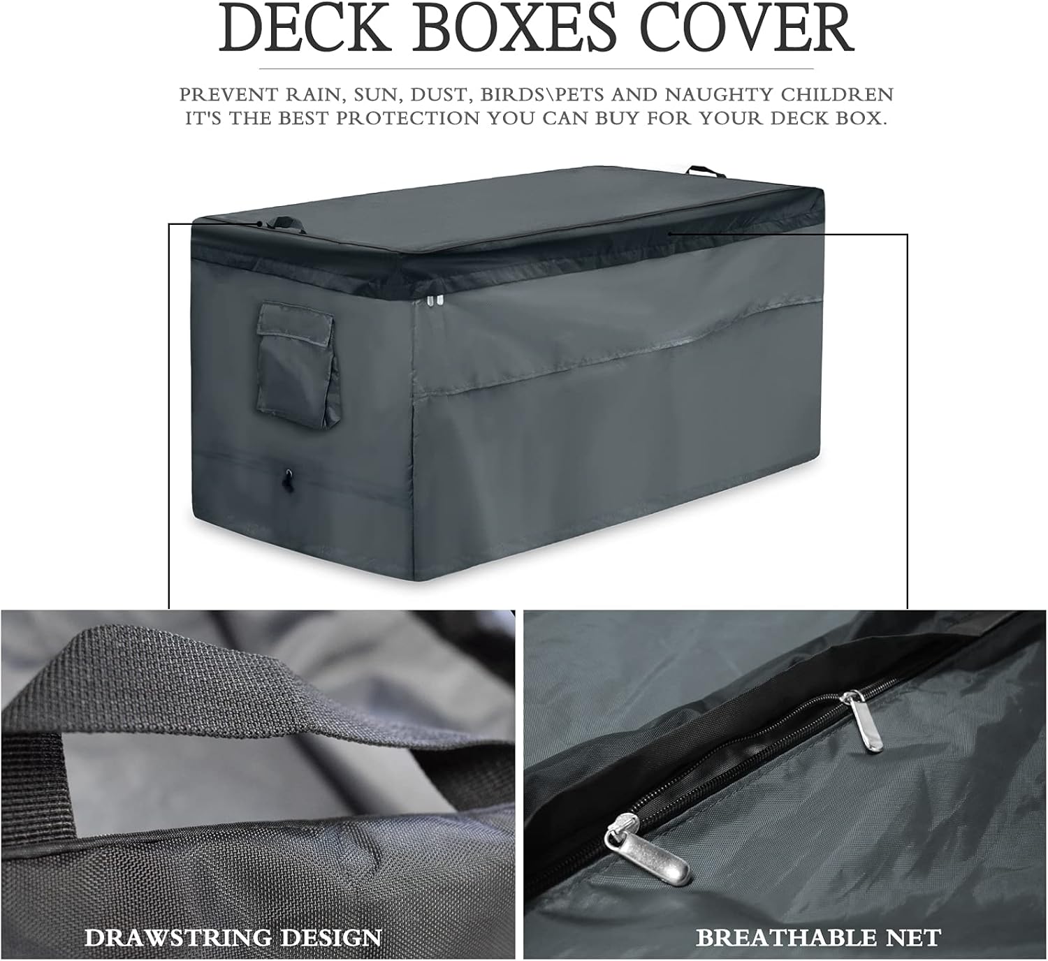 Storage Box Cover,Quick Open Patio Deck Box Top with Zipper and Pockets-Waterproof Oxford Fabric Storage Container Cover for Garden Deck Box(Gray,52x30x25in): Home Improvement
