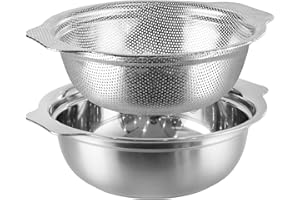 Extra Large 5.5QT Stainless Steel Colander, Large Capacity Rice Colander with Mixing Bowl, Rice Strainer for Vegetables, Frui