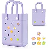 Mini Rubber Tote Bag for Little Girls & Women, X-Small Waterproof EVA Beach Bag with 7 Cute Charms