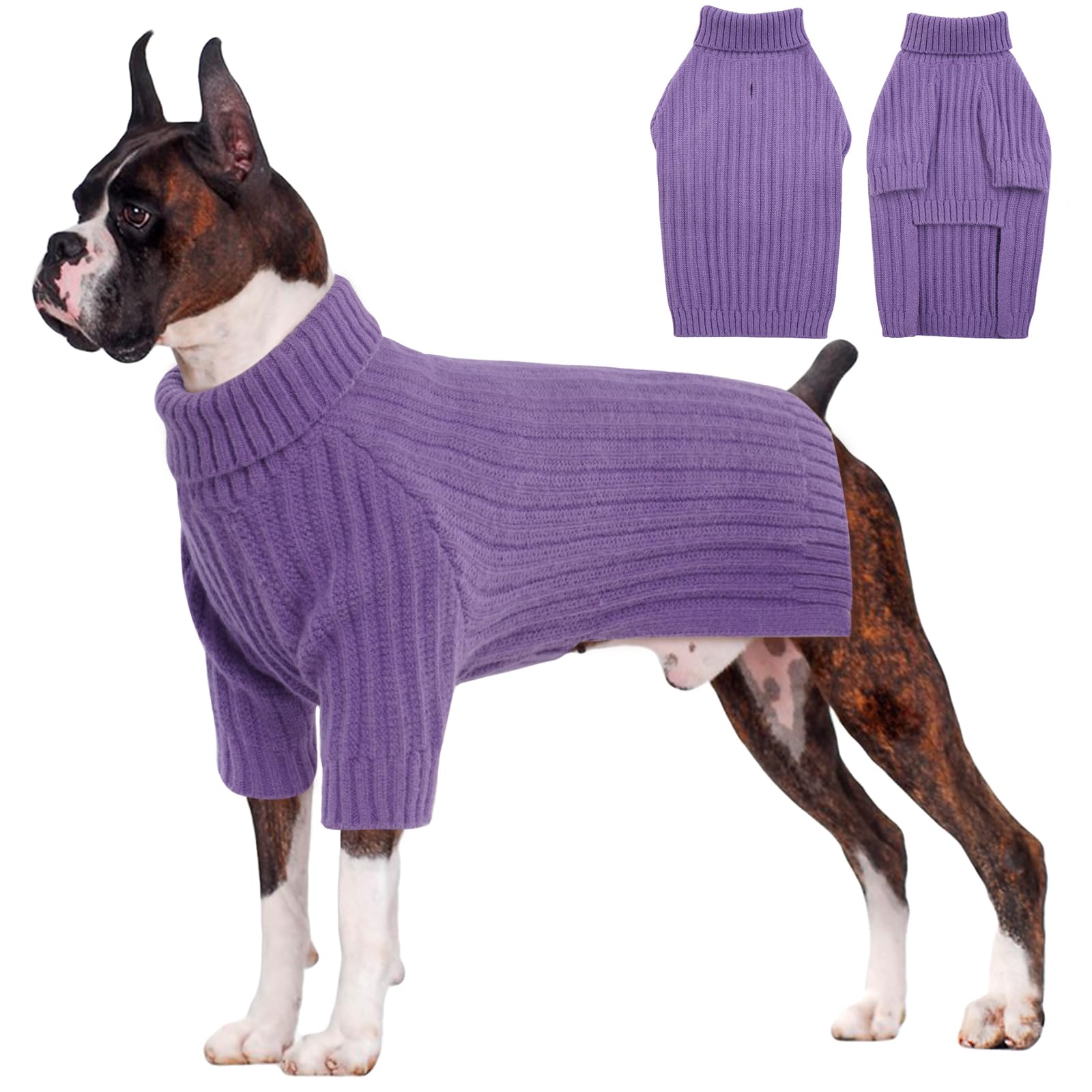 OUOBOB Extra Large Dog Sweater - Classic Cable Knit Turtleneck Jumper for Large Breeds, Golden Retriever (Purple 2XL) - Perfect for Boys & Girls, Christmas Occasion