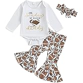 Lamuusaa Newborn Baby Girl Football Outfit Long Sleeve Romper Football Flared Pants Headband Fall Outfits 0-18M