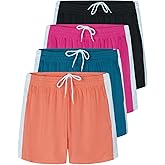 Real Essentials 4 Pack: Girl's Mesh Athletic Running Shorts with Pockets Teens Kids Youth Performance Gym Basketball