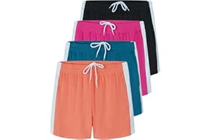 Real Essentials 4 Pack: Girl's Mesh Active Athletic Running Performance Sport Shorts for Girls with Pockets