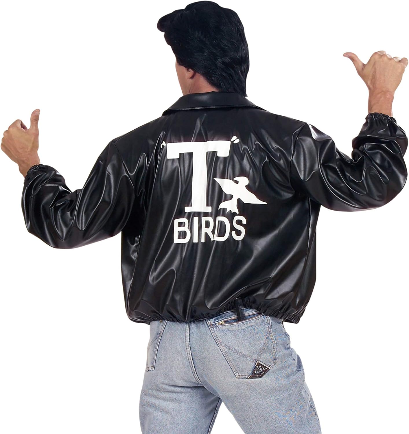 xL 50s Mens Black Jacket Leatherlook Costume Extra Large for Grease 50s Rock N Roll Fancy Dress - Image 3