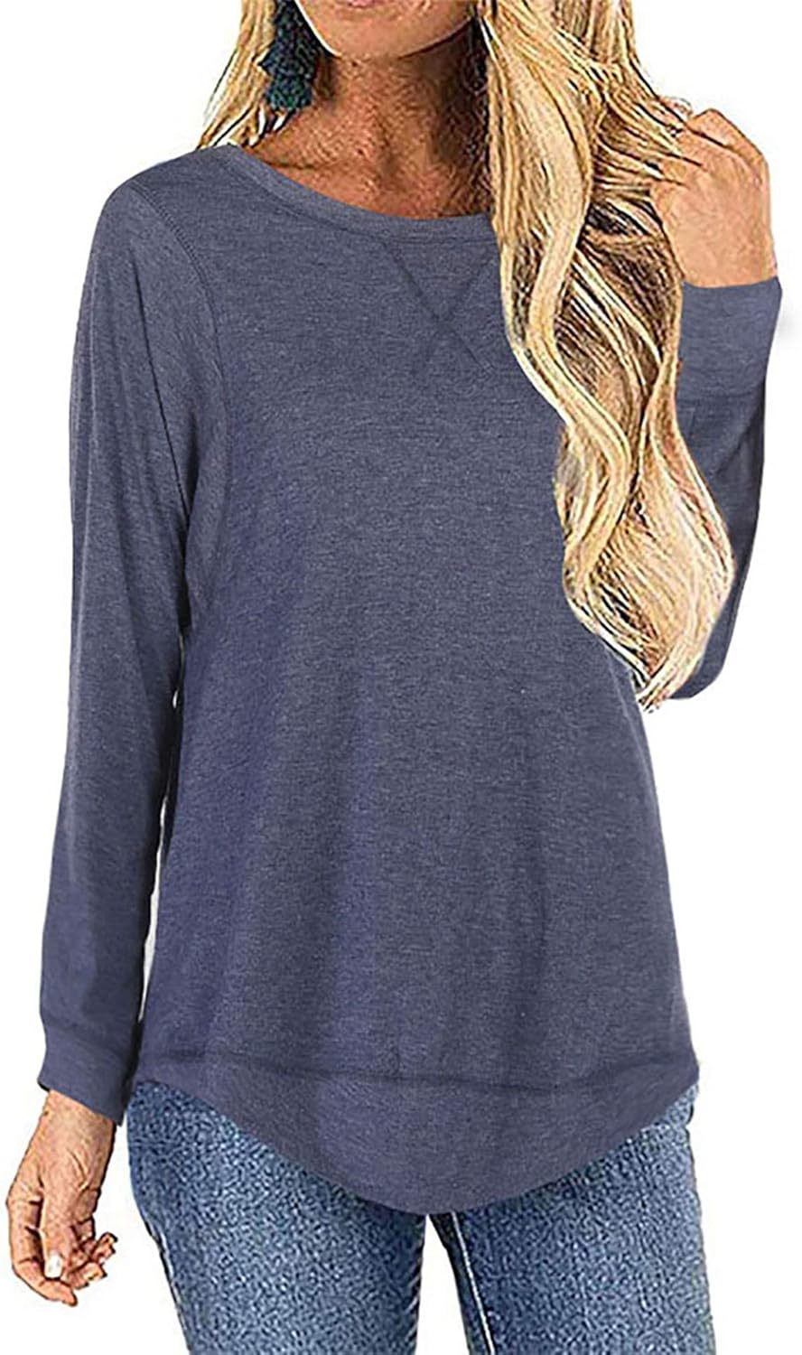 MISSLOOK Women's Casual Long Sleeve Split Loose T Shirt High Low Hem Tunic Top Blouse Navy X