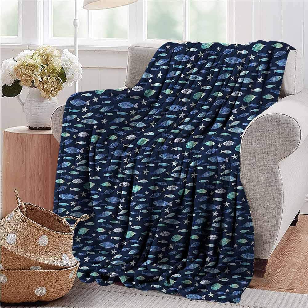 painting-home Travel Blanket Fishes, Aquarium Silhouettes Warm Fuzzy Blanket for All Seasons for Couch Bed Sofa 60 x 90 Inch